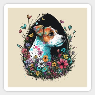 Jack Russell Terrier Easter Egg Silhouette Spring Floral Painting Dog Lover Art Sticker